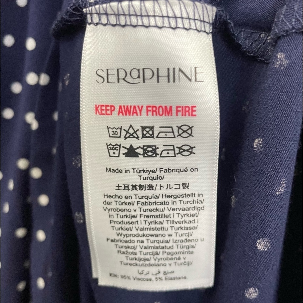 Seraphine Maternity Jersey Knit Dress Cap Sleeve Navy Blue Polka Dot NWT - Picture 9 of 13